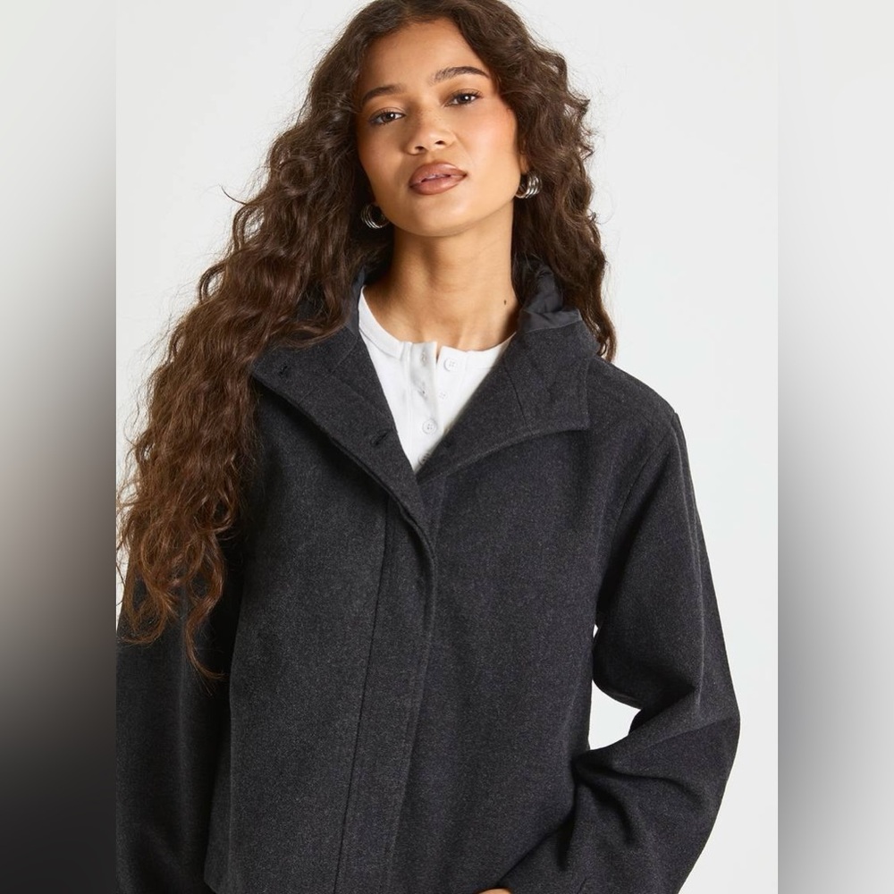 Brand New Boohoo Hooded Peacoat Jacket Short Coat